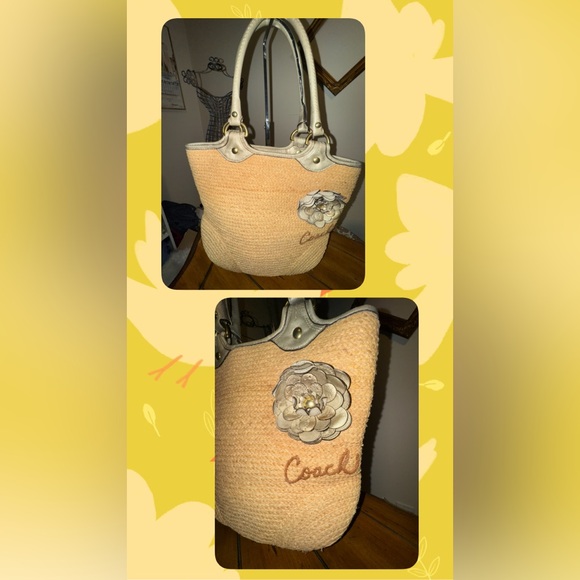 Coach Bleeker Tan and Cream Straw Tote Bag - Picture 1 of 9